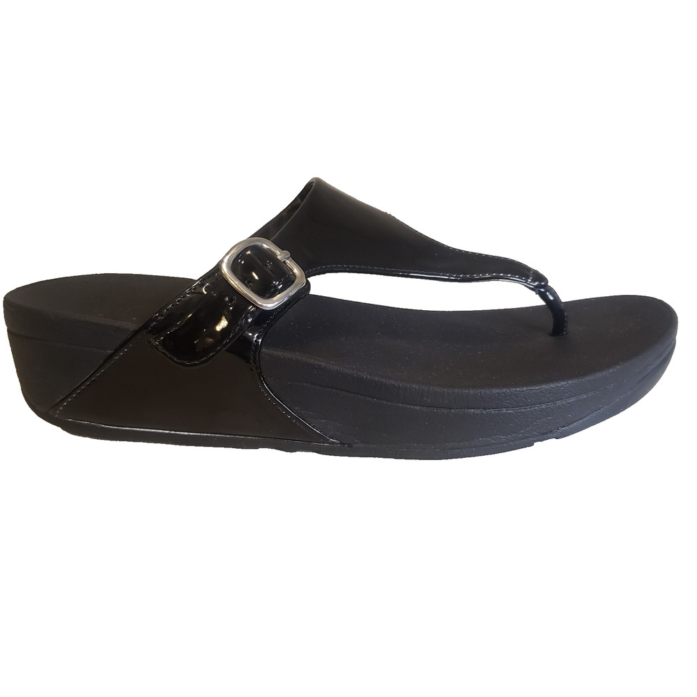 Fitflop Womens The Skinny Black Patent Thong Sandal Size 9 Comfort Classic